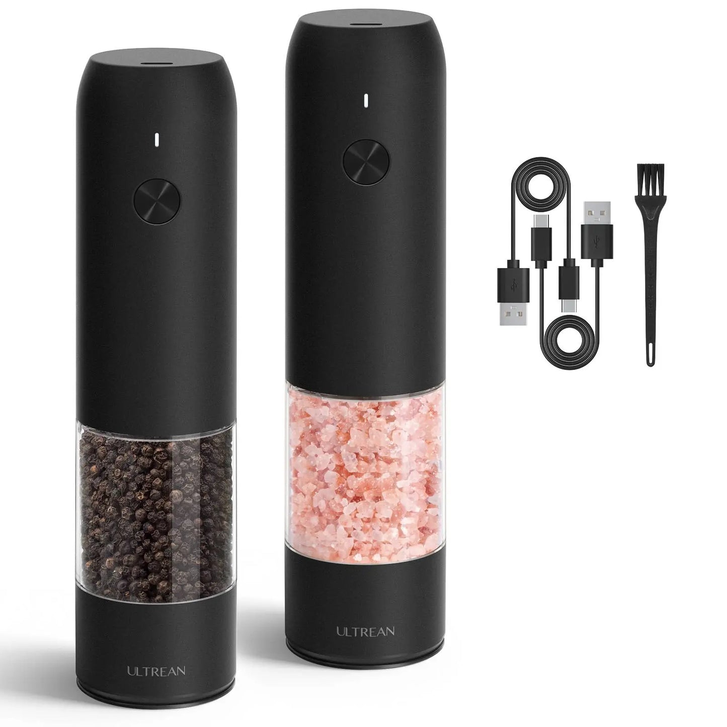 Electric Salt and Pepper Grinder Set Rechargeable Stainless Steel with USB C Dual Charging Base Large Capacity Adjustable Coarseness LED Light Perfect Kitchen Gift for Mom