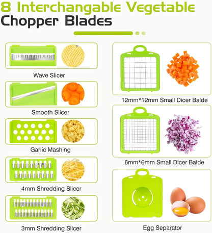 Prime Day Sale, 14 in 1 Vegetable Chopper, Pro Onion for Food Chopper, Multifunctional Slicer Dicer Cutter, Kitchen Veggie with 8 Blades Set