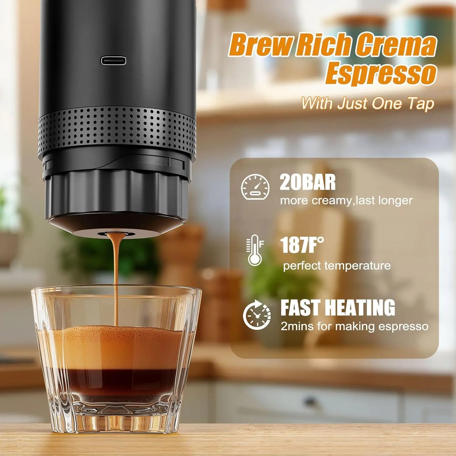 Portable Electric Espresso Maker Mini Travel Coffee Maker with USB-C 3-In-1 Car Coffee Maker Self-Heating for Ground Coffee & Capsules Ideal for Office Camping RV Stock up on Specials Stockpile VALUE Pack Tiktokshopblackfriday Christmas Gift