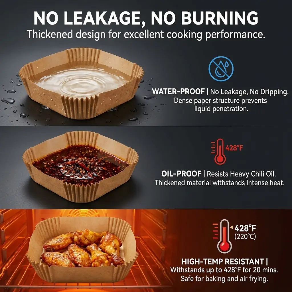 Air Fryer Disposable Paper Liners 100PCS - Food Grade, Oil-Proof, Water-Proof & Heat Resistant for 3-6QT Air Fryers, Microwave, Oven, Steamer, No More Messy Cleaning!