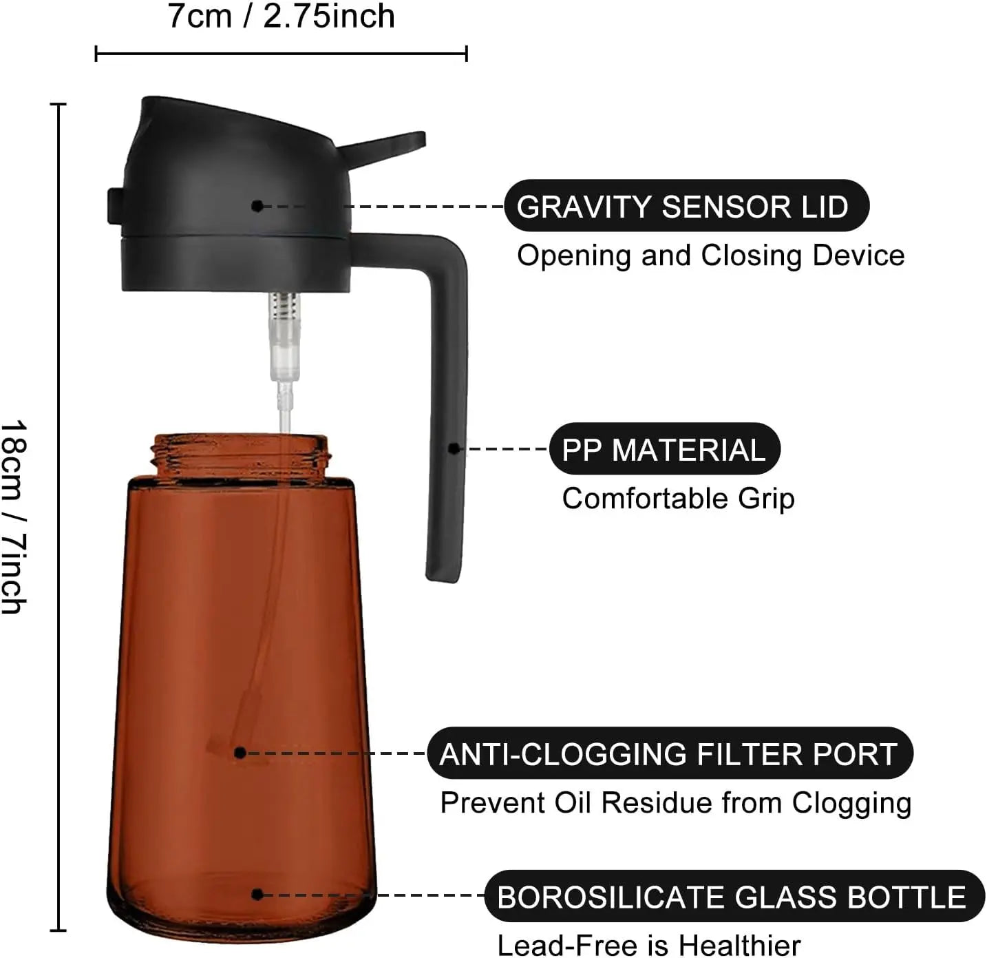 2 Count 2 in 1 Oil Sprayer for Cooking 16Oz/470Ml Light-Blocking Dark , Olive Oil Dispenser Bottle for Cooking, Grilling Organiser Tin Canister Kitchen Gadgets Kitchenware