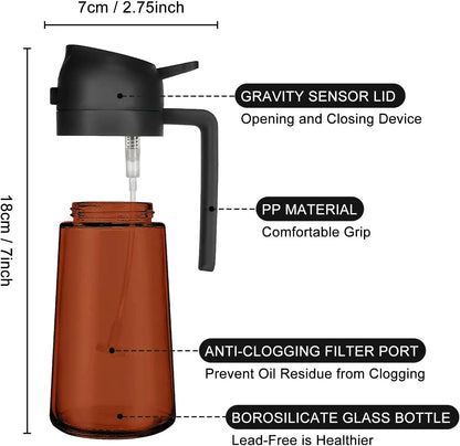 2 Count 2 in 1 Oil Sprayer for Cooking 16Oz/470Ml Light-Blocking Dark , Olive Oil Dispenser Bottle for Cooking, Grilling Organiser Tin Canister Kitchen Gadgets Kitchenware