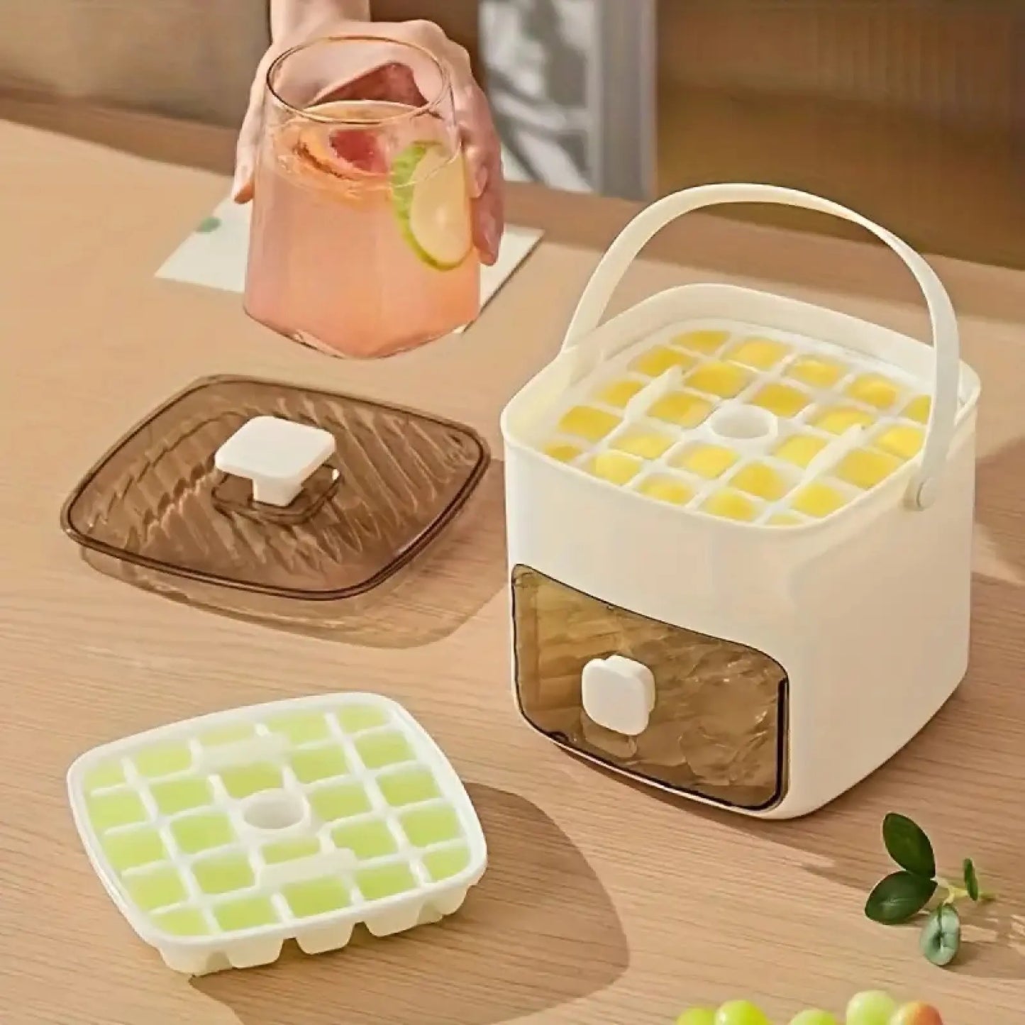 48-Compartment Ice Maker with Easy-Press Lid - Double-Layer Portable Design, Includes Silicone Tray, Durable Plastic Construction, Countertop Ice Maker, Beverage Cooling, Suitable for Homemade Frozen Foods and Drinks, Ideal for Summer Drinks.