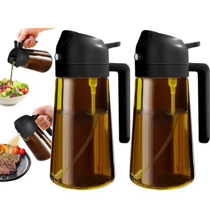 2 Count 2 in 1 Oil Sprayer for Cooking 16Oz/470Ml Light-Blocking Dark , Olive Oil Dispenser Bottle for Cooking, Grilling Organiser Tin Canister Kitchen Gadgets Kitchenware