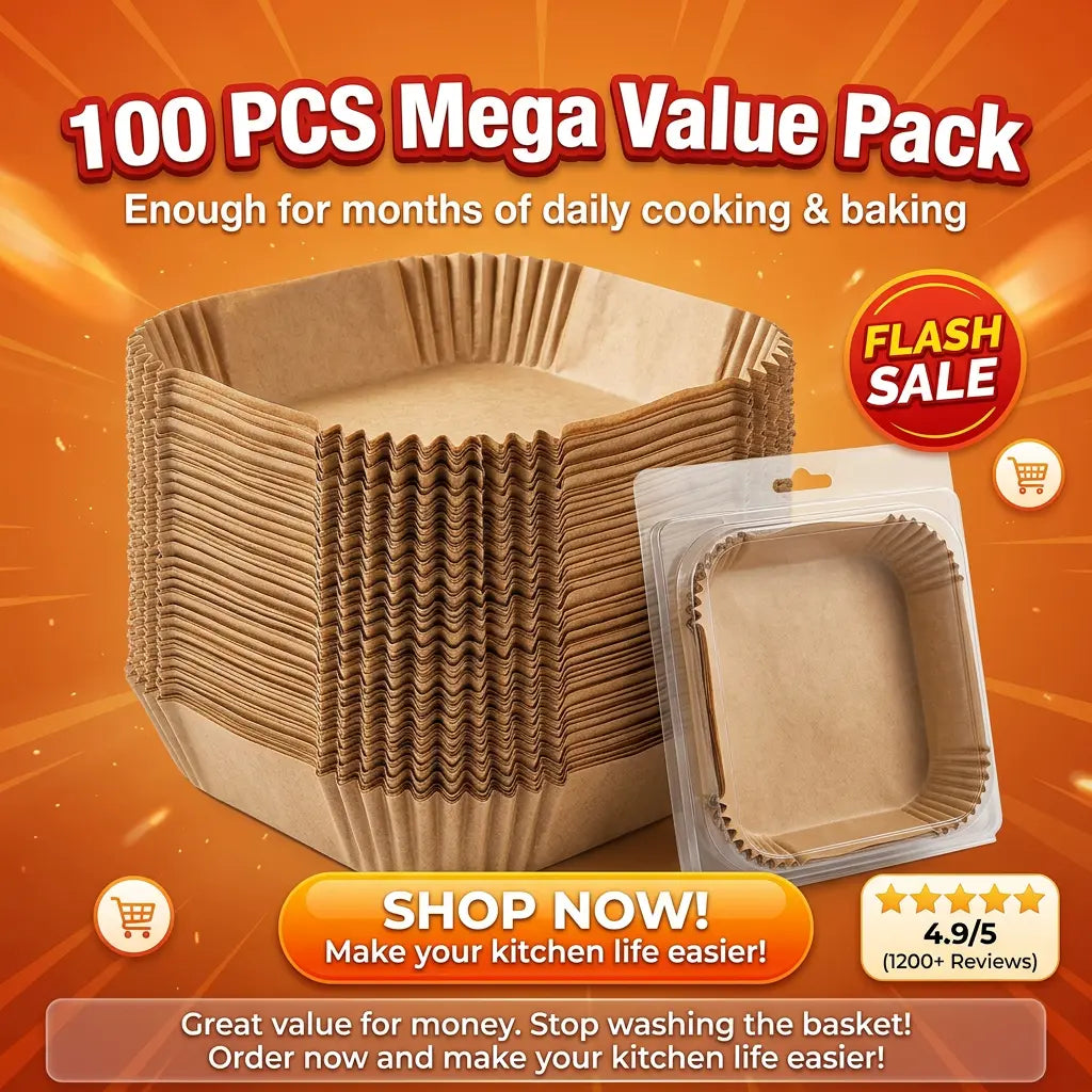 Air Fryer Disposable Paper Liners 100PCS - Food Grade, Oil-Proof, Water-Proof & Heat Resistant for 3-6QT Air Fryers, Microwave, Oven, Steamer, No More Messy Cleaning!