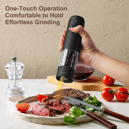 Electric Salt and Pepper Grinder Set Rechargeable Stainless Steel with USB C Dual Charging Base Large Capacity Adjustable Coarseness LED Light Perfect Kitchen Gift for Mom