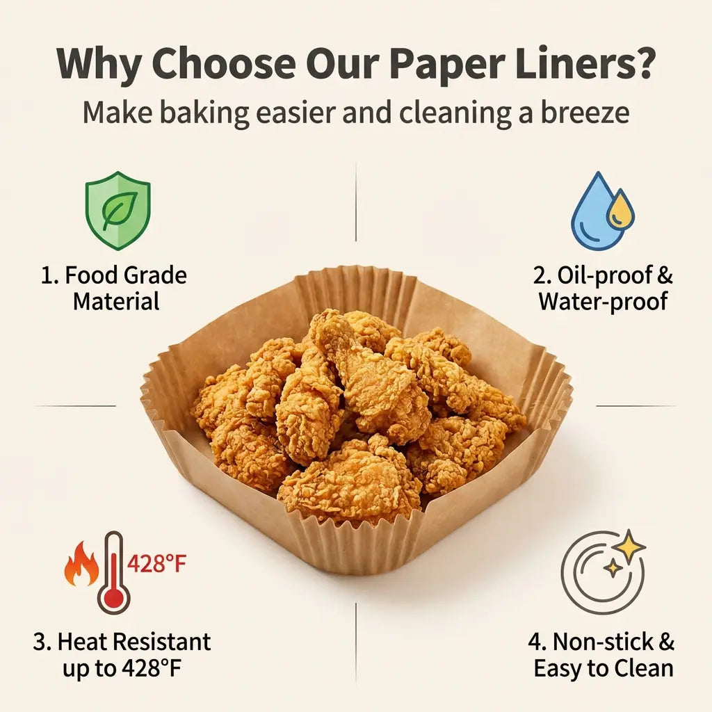 Air Fryer Disposable Paper Liners 100PCS - Food Grade, Oil-Proof, Water-Proof & Heat Resistant for 3-6QT Air Fryers, Microwave, Oven, Steamer, No More Messy Cleaning!