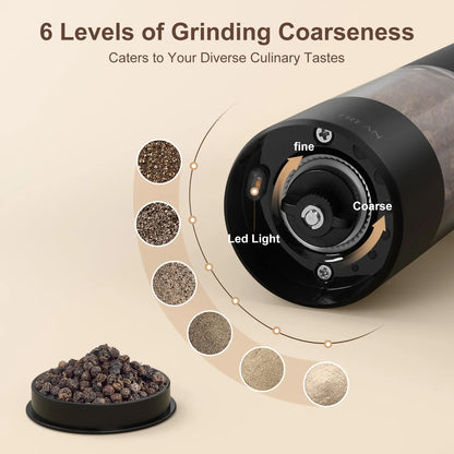 Electric Salt and Pepper Grinder Set Rechargeable Stainless Steel with USB C Dual Charging Base Large Capacity Adjustable Coarseness LED Light Perfect Kitchen Gift for Mom