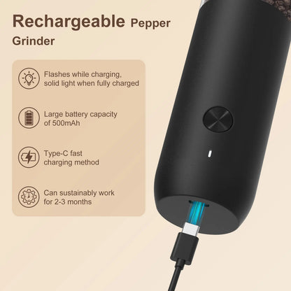 Electric Salt and Pepper Grinder Set Rechargeable Stainless Steel with USB C Dual Charging Base Large Capacity Adjustable Coarseness LED Light Perfect Kitchen Gift for Mom