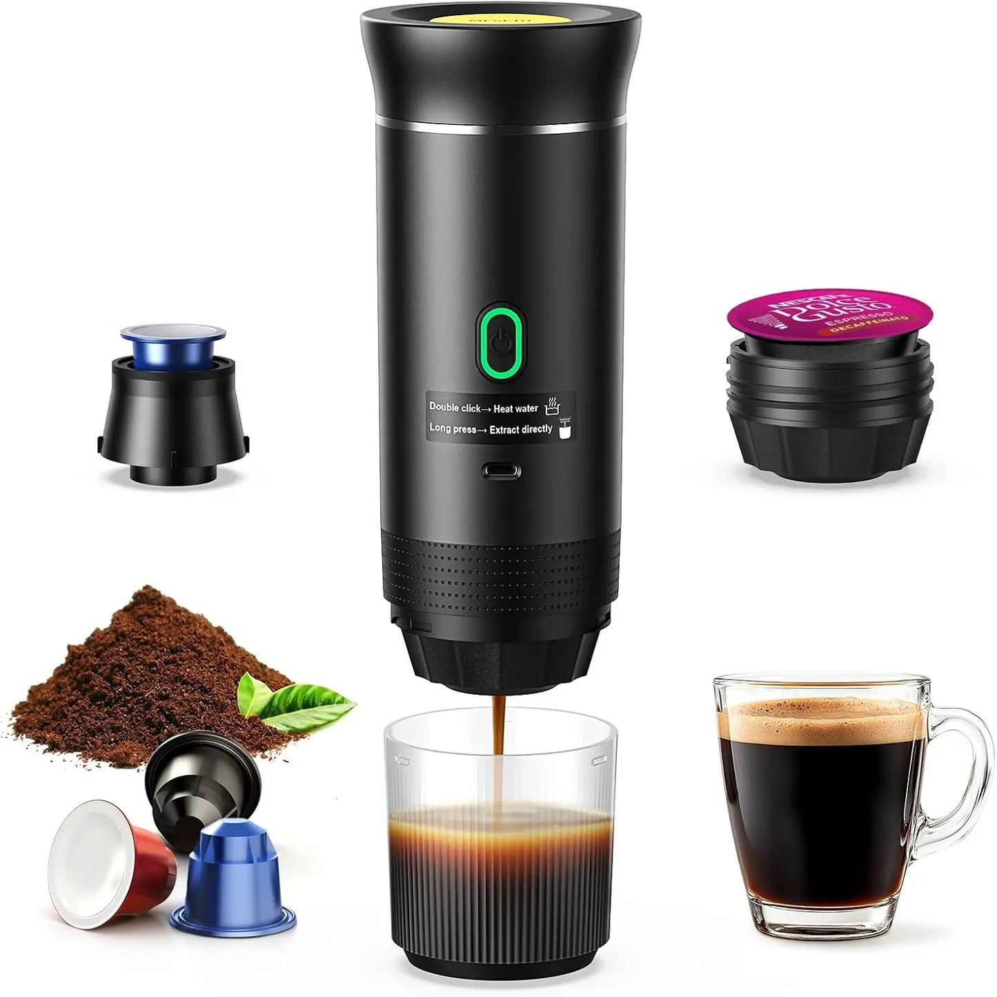 Portable Electric Espresso Maker Mini Travel Coffee Maker with USB-C 3-In-1 Car Coffee Maker Self-Heating for Ground Coffee & Capsules Ideal for Office Camping RV Stock up on Specials Stockpile VALUE Pack Tiktokshopblackfriday Christmas Gift